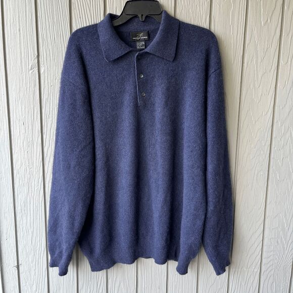 VTG Mens 100% Cashmere Polo Sweater L Hong Kong Blue Soft 2-Ply Knit - Picture 4 of 6